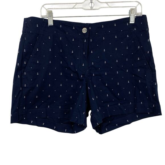 Nautica Anchor print Chino Shorts Women size 12 Navy Blue Cotton Nautical Preppy - Picture 1 of 9